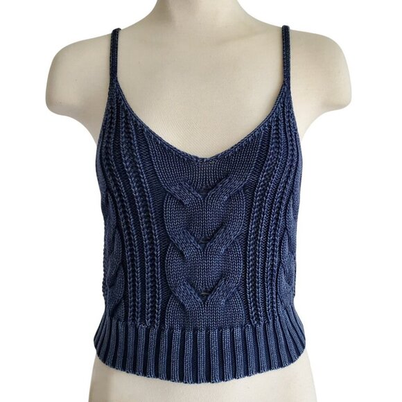 American Eagle Crochet Knit Cropped Tank Navy Blue Size M - Picture 2 of 11